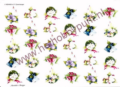Knipvel - Kerst - Wekabo - Kleine Afbeeldingen van Kaarsen, Bloemen, Kerstklokken - 711