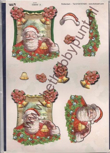 A5 - Tbz Pakket met 2 kaarten - Kerstman met bel