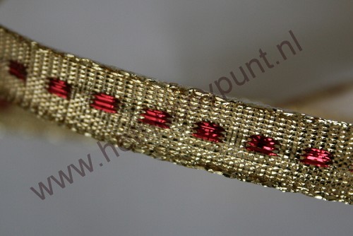 Lint - 10mm - Goud met Rode Blokjes