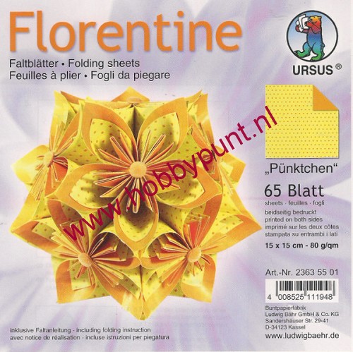 Origami / Vouwblaadjes - Florentine - P�nktchen / Dots - 15 x 15 cm - Ursus - 2363 55 01
